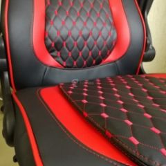 Кресло геймерское Barneo K-37 (черная экокожа красные вставки) в Заречном - zarechnyy.mebel24.online | фото