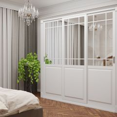 Шкаф-купе 2150 серии NEW CLASSIC K5+K5+K5+B22+PL3 (по 2 ящика лев/прав+1 штанга+1полка) профиль «Капучино» в Заречном - zarechnyy.mebel24.online | фото
