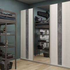Шкаф-купе 2250 серии SILVER S4+S1+S4 B22+PL4 (по 2 ящика лев/прав+F обр.штанга) профиль «Серебро» в Заречном - zarechnyy.mebel24.online | фото