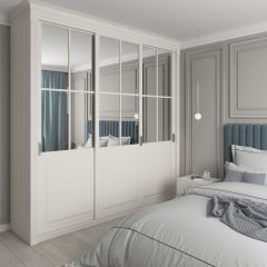 Шкаф-купе 2450 серии NEW CLASSIC K4+K4+K4+B22+PL4 (по 2 ящика лев/прав+F обр.штанга) профиль «Капучино» в Заречном - zarechnyy.mebel24.online | фото