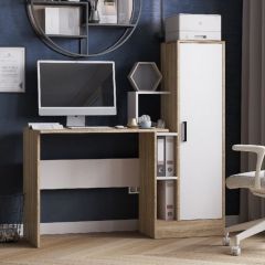 Стол компьютерный СКМ-2 ЛДСП Белый/Дуб сонома в Заречном - zarechnyy.mebel24.online | фото