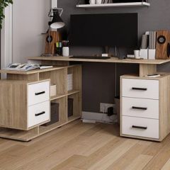 Стол компьютерный угловой СКМУ-3 Белый/Дуб сонома в Заречном - zarechnyy.mebel24.online | фото