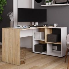 Стол компьютерный угловой СКМУ-4 Белый/Дуб сонома в Заречном - zarechnyy.mebel24.online | фото