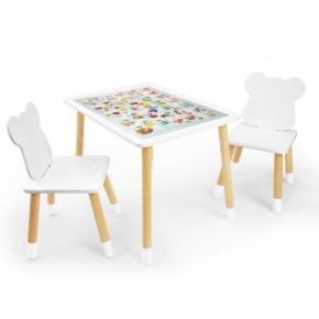 Детский комплект стол и два стула Мишка Rolti Baby с накладкой Алфавит (белая столешница/белое сиденье/береза ножки) в Заречном - zarechnyy.mebel24.online | фото