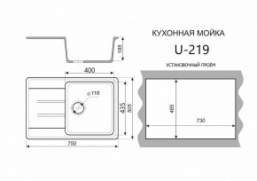 Каменная мойка ULSTONE U-219 (755х505) в Заречном - zarechnyy.mebel24.online | фото 2