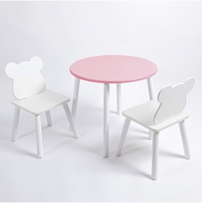 Комплект детский стол КРУГЛЫЙ и два стула МИШКА ROLTI Baby (розовая столешница/белое сиденье/белые ножки) в Заречном - zarechnyy.mebel24.online | фото
