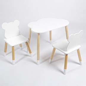 Комплект детский стол ОБЛАЧКО и два стула МИШКА  ROLTI Baby (белая столешница/белое сиденье/береза ножки) в Заречном - zarechnyy.mebel24.online | фото
