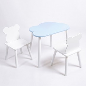 Комплект детский стол ОБЛАЧКО и два стула МИШКА ROLTI Baby (голубая столешница/белое сиденье/белые ножки) в Заречном - zarechnyy.mebel24.online | фото