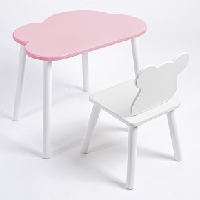 Комплект детский стол ОБЛАЧКО и стул МИШКА ROLTI Baby (розовая столешница/белое сиденье/белые ножки) в Заречном - zarechnyy.mebel24.online | фото