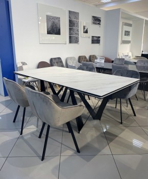 Стол RIETI 200 KL-99 Белый мрамор матовый, итальянская керамика / черный каркас, ®DISAUR в Заречном - zarechnyy.mebel24.online | фото 3